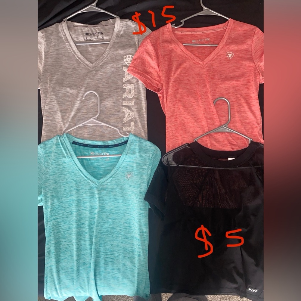 Ariat V-Neck T-Shirt Collection in Gray, Coral, Teal, and Black